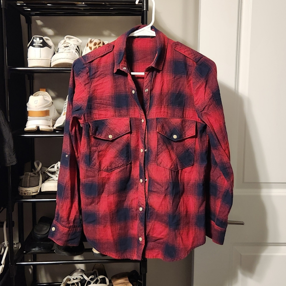 Zara Red and Black Checkered Shirt